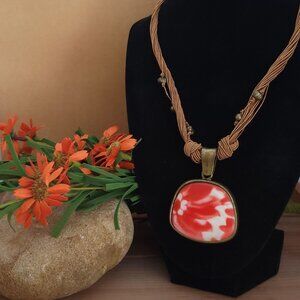 Coldwater Creek 16" Necklace Orange & White Pendant Chunky Retro Fashion Jewelry